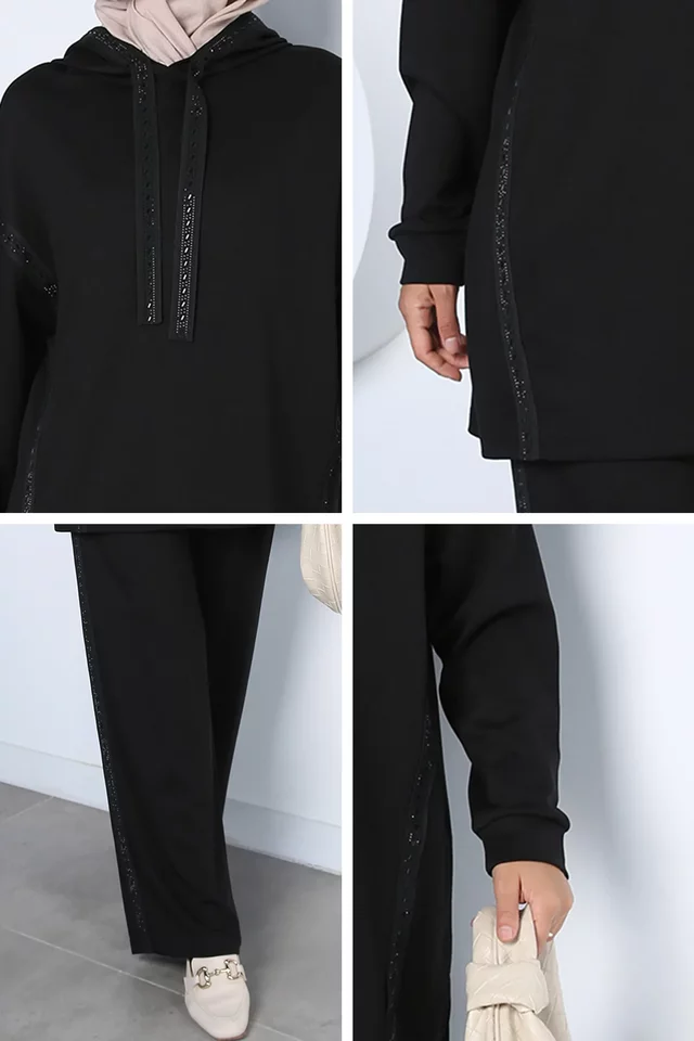 Modal Kumaş Kapüşonlu Sweat Pantolon Tesettür İkili Takım