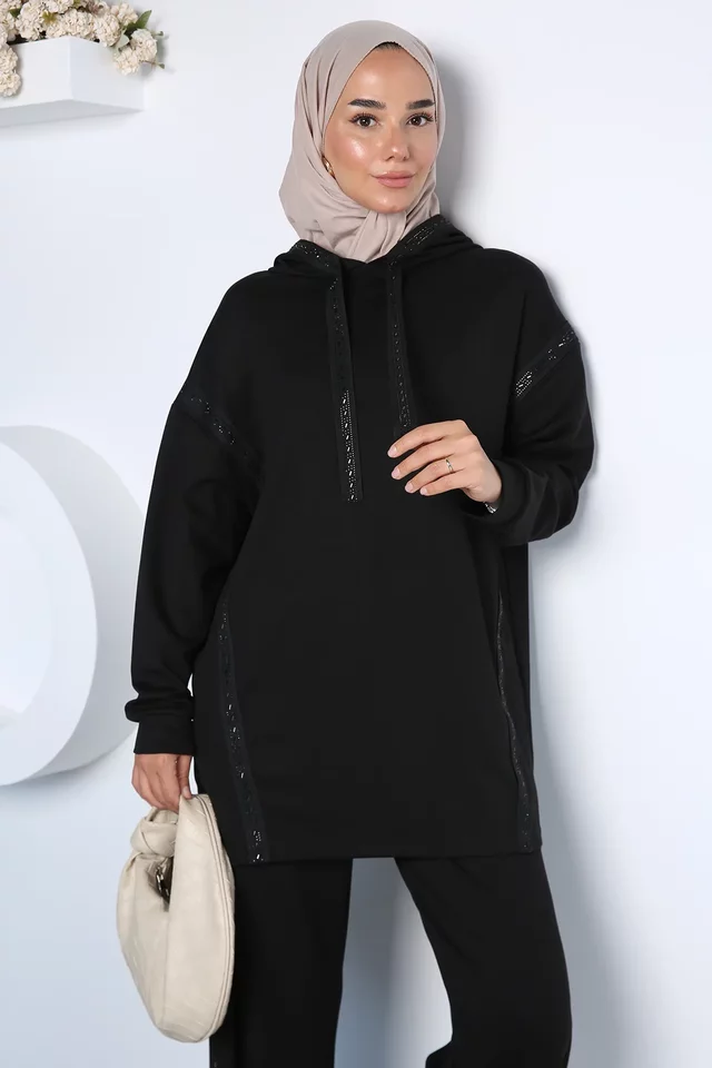 Modal Kumaş Kapüşonlu Sweat Pantolon Tesettür İkili Takım