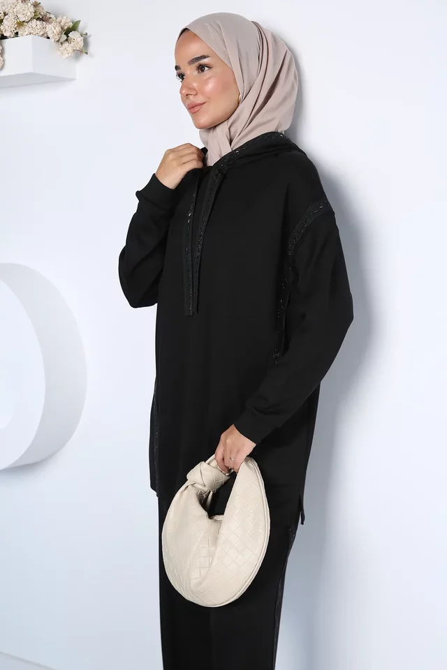 Modal Kumaş Kapüşonlu Sweat Pantolon Tesettür İkili Takım - 2