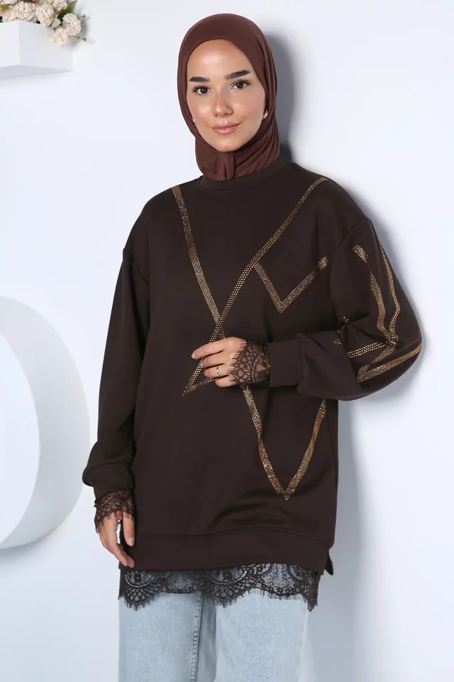 Modern Payet Desenli Şık Tesettür Tunik - 2