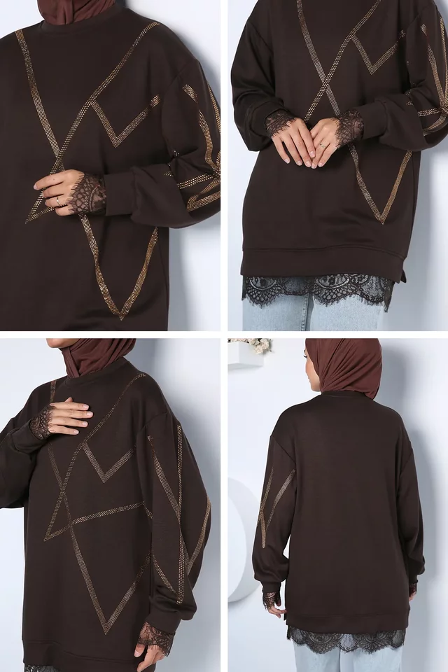 Modern Payet Desenli Şık Tesettür Tunik