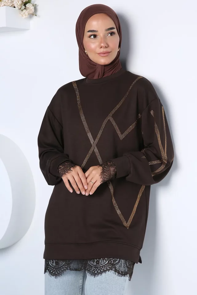 Modern Payet Desenli Şık Tesettür Tunik - 1