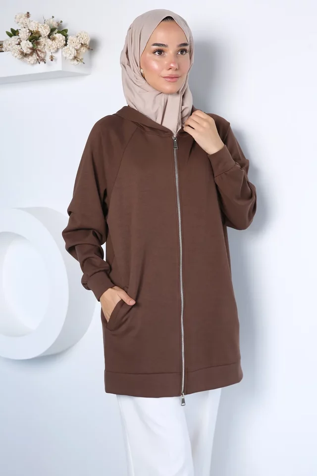 Modern Tasarım Kapüşonlu Tesettür Sweat Ceket - 2