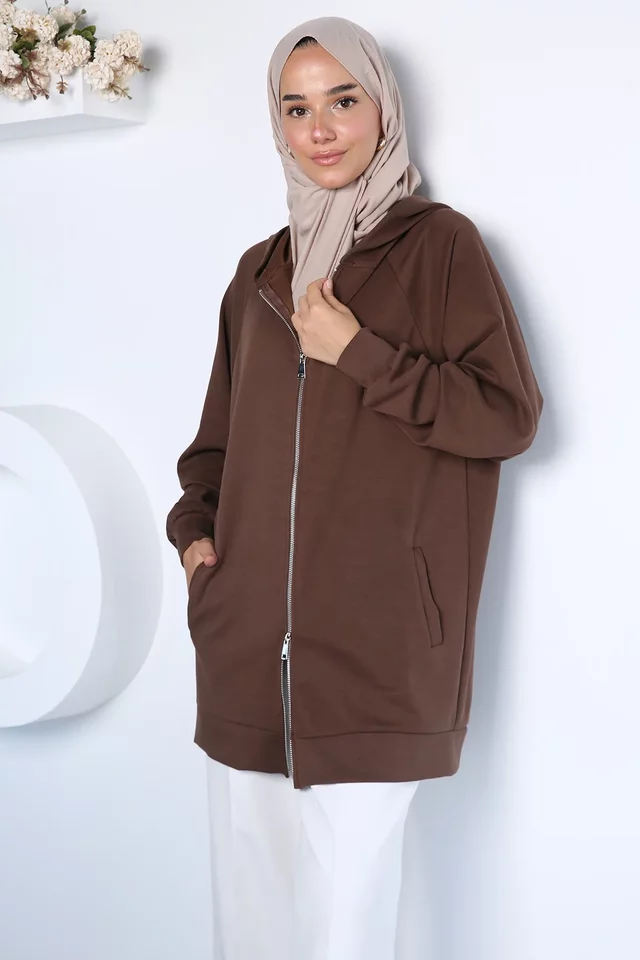 Modern Tasarım Kapüşonlu Tesettür Sweat Ceket