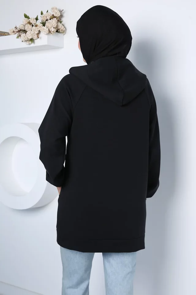 Modern Tasarım Kapüşonlu Tesettür Sweat Ceket