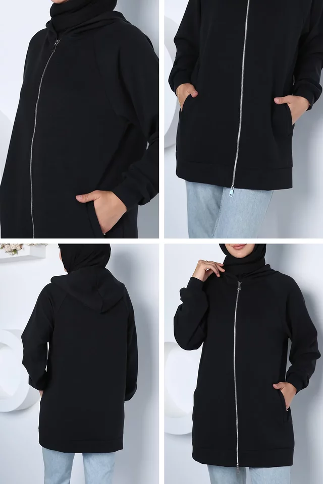 Modern Tasarım Kapüşonlu Tesettür Sweat Ceket