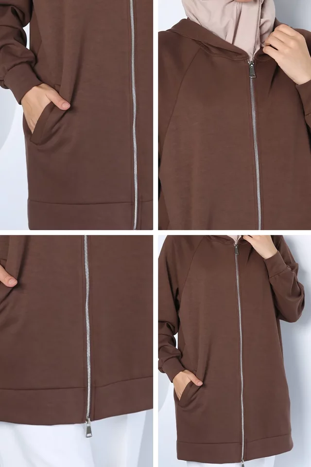 Modern Tasarım Kapüşonlu Tesettür Sweat Ceket