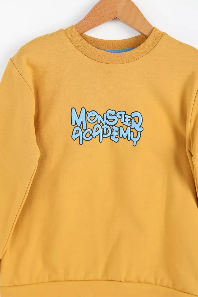 Monster Academy Baskılı Erkek Çocuk Sweatshirt Hardal