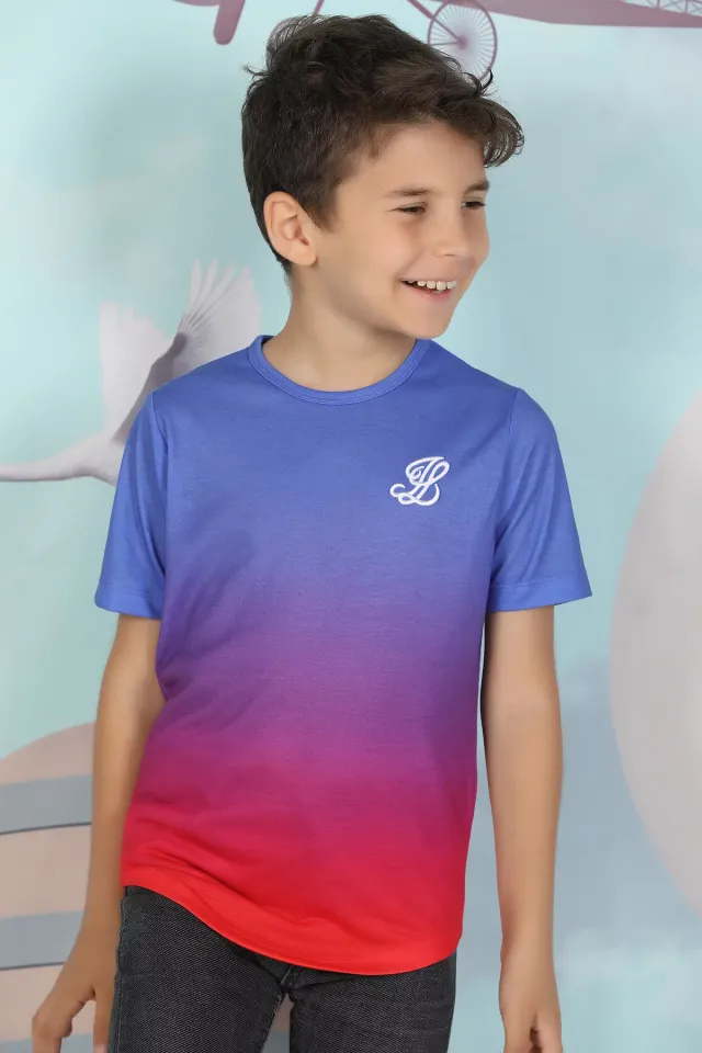 Nakışlı Erkek Çocuk T-shirt İndigo