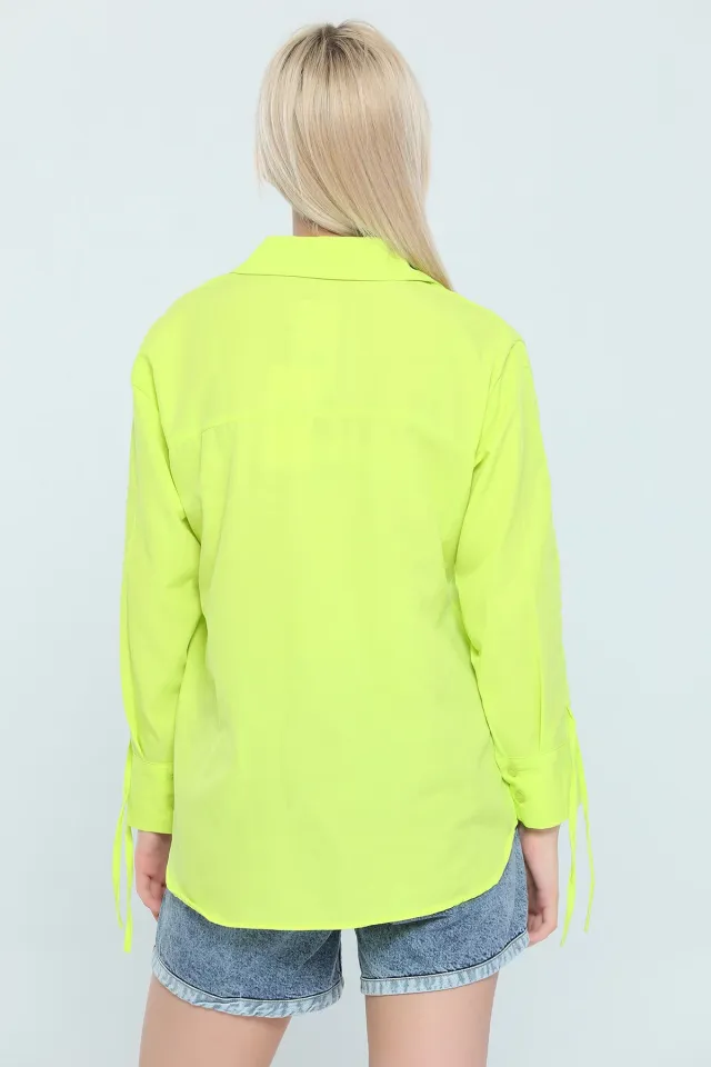 Kadın Kol Büzgülü Detaylı Salaş Gömlek Neon Yeşil