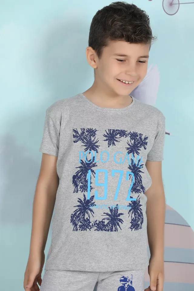 Erkek Çocuk Likralı Ön Baskılı T-shirt Gri