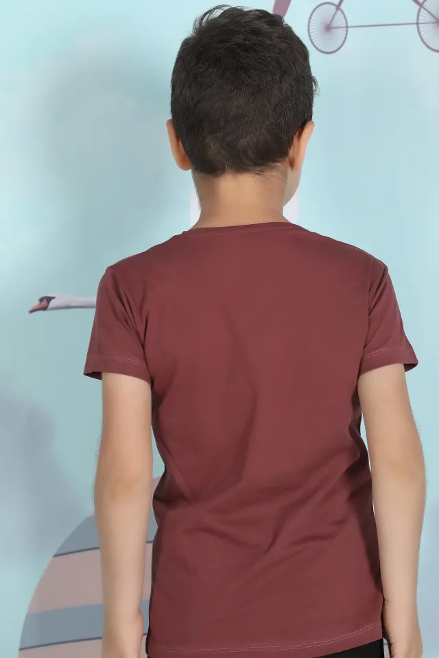 Erkek Çocuk Likralı Ön Baskılı T-shirt Bordo
