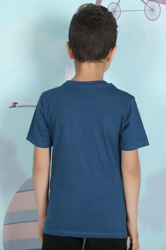 Ön Baskılı Erkek Çocuk T-shirt İndigo