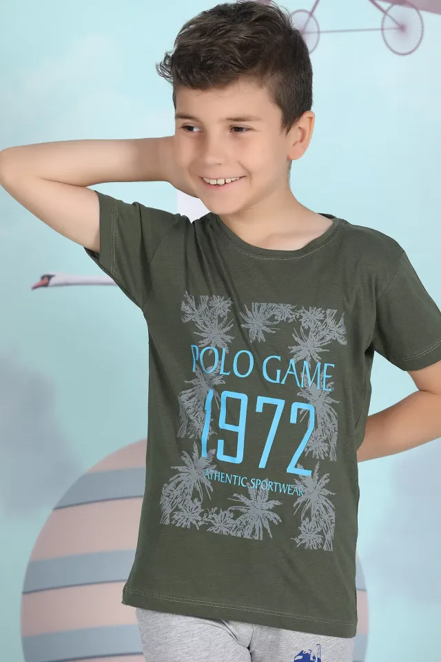 Erkek Çocuk Likralı Ön Baskılı T-shirt Haki