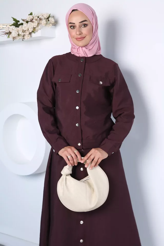Ön Çıtçıtlı Ceket Etek Tesettür İkili Takım - 2
