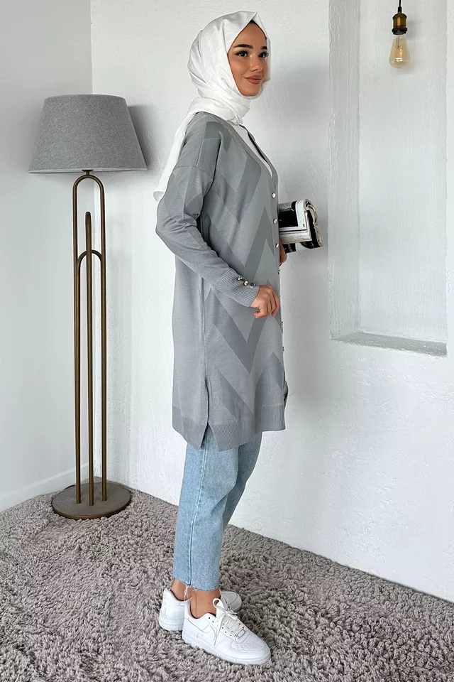 Ön Düğmeli Desenli Tesettür Triko Hırka (m-l-xl Uyumludur)