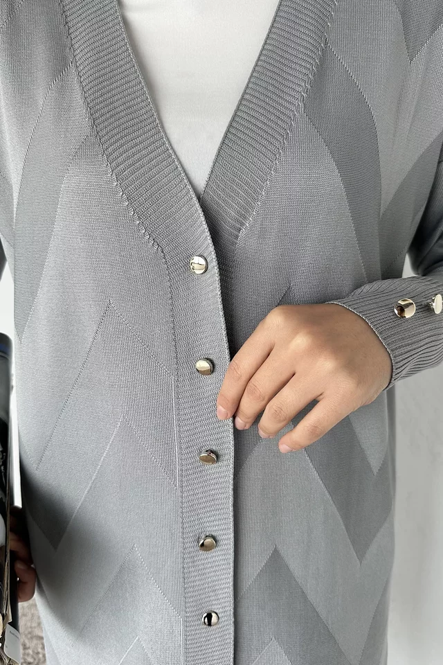 Ön Düğmeli Desenli Tesettür Triko Hırka (m-l-xl Uyumludur)