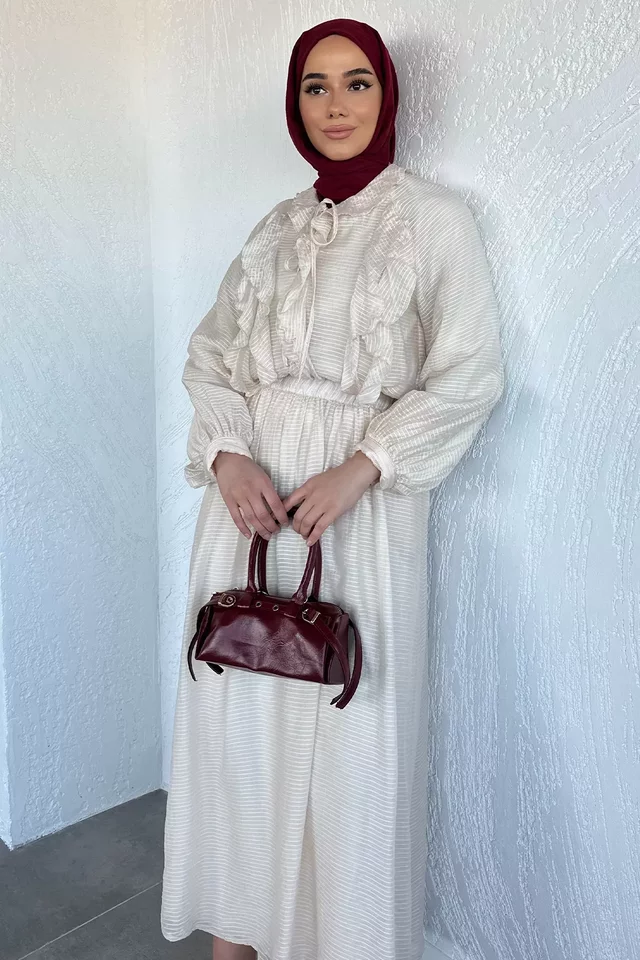 Ön Fırfırlı Etek Bluz Kombinli Tesettür İkili Takım - 2