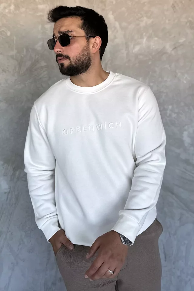 Ön Nakışlı Bisiklet Yaka Üç İplik Erkek Sweatshirt - 1