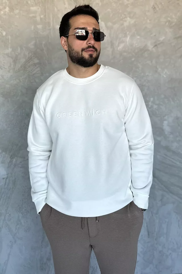 Ön Nakışlı Bisiklet Yaka Üç İplik Erkek Sweatshirt - 2