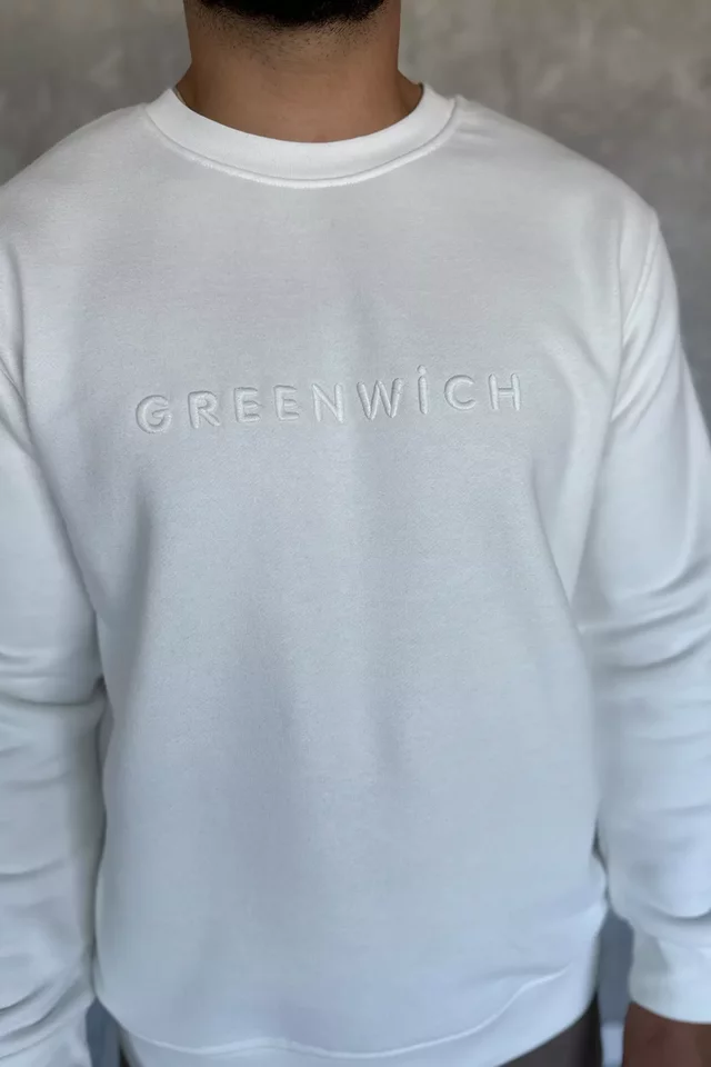 Ön Nakışlı Bisiklet Yaka Üç İplik Erkek Sweatshirt