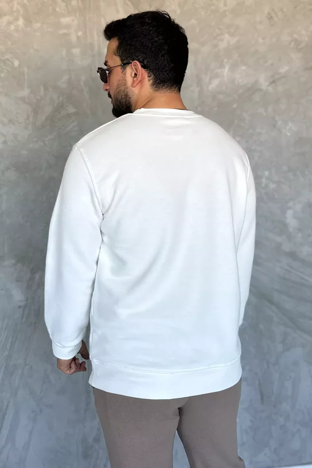 Ön Nakışlı Bisiklet Yaka Üç İplik Erkek Sweatshirt