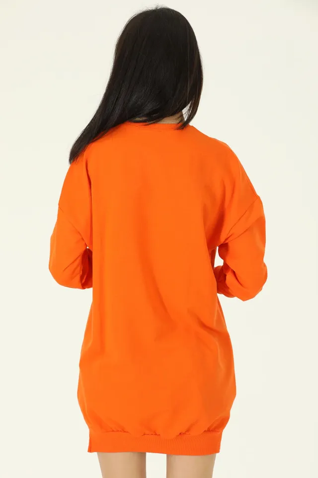 Kadın Baskılı Alt Lastik Detaylı Tunik Orange