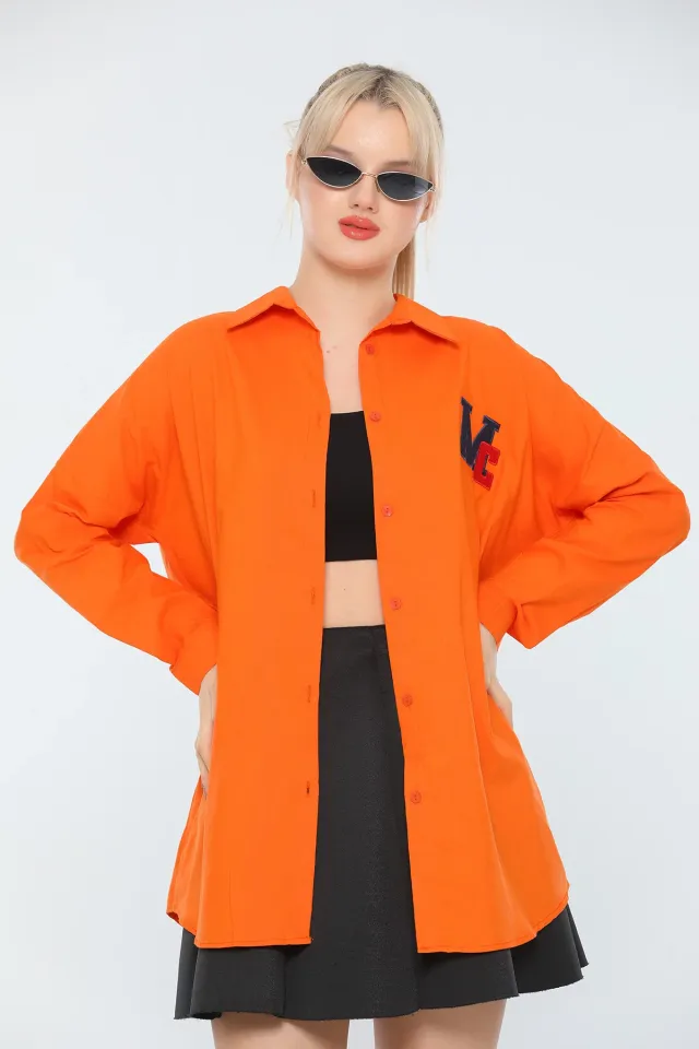 Kadın Oversize Yaka Armalı Ceket Gömlek Orange