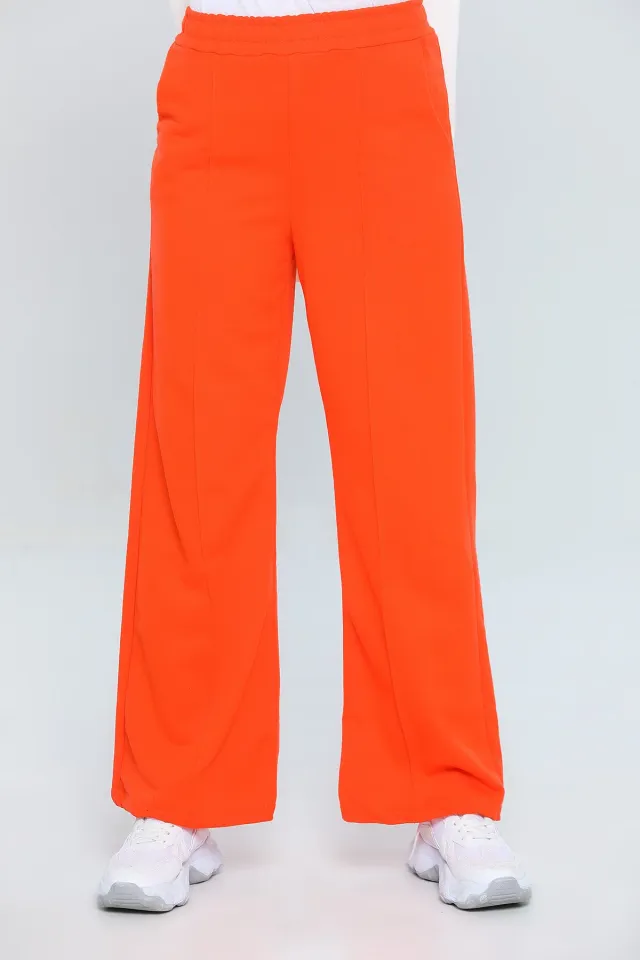 Kadın Bol Paça Ön Çımalı Eşofman Pantolon Orange