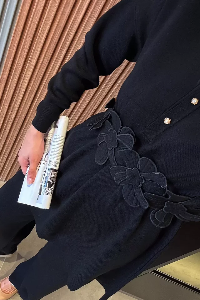 Papatya Aplikeli Tunik Pantolon Triko Tesettür İkili Takım (s,m,l,xl Uyumludur)