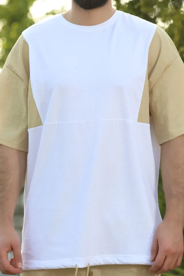 Paraşüt Parçalı Erkek T-shirt Beyaz
