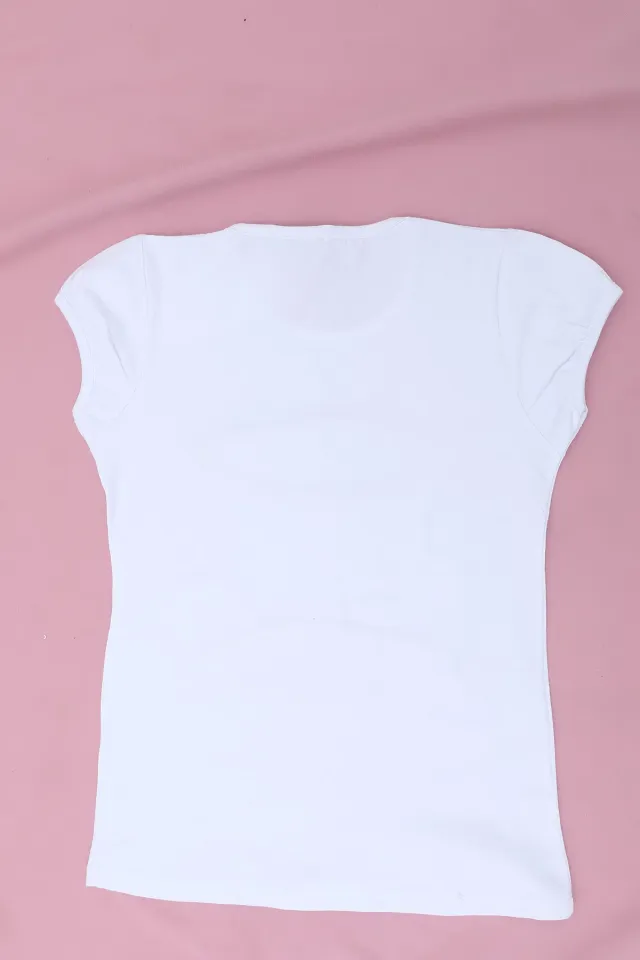 Payetli Kız Çocuk T-shirt Beyaz