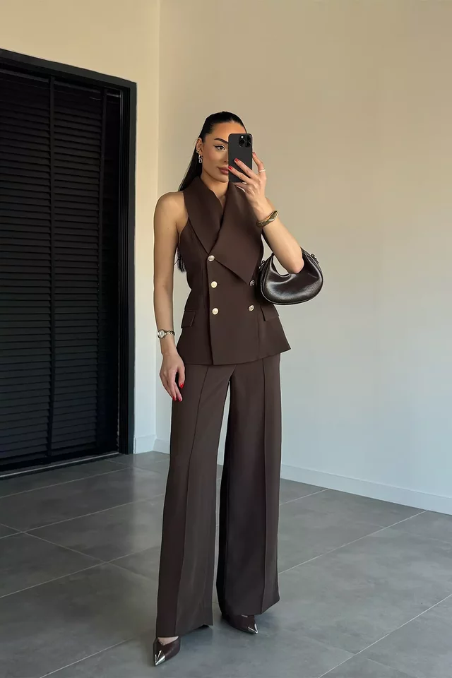 Perry Kadın Gold Detaylı Yelek Pantolon İkili Takım - 1