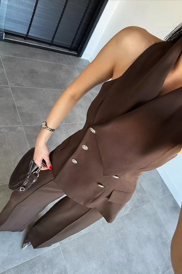 Perry Kadın Gold Detaylı Yelek Pantolon İkili Takım