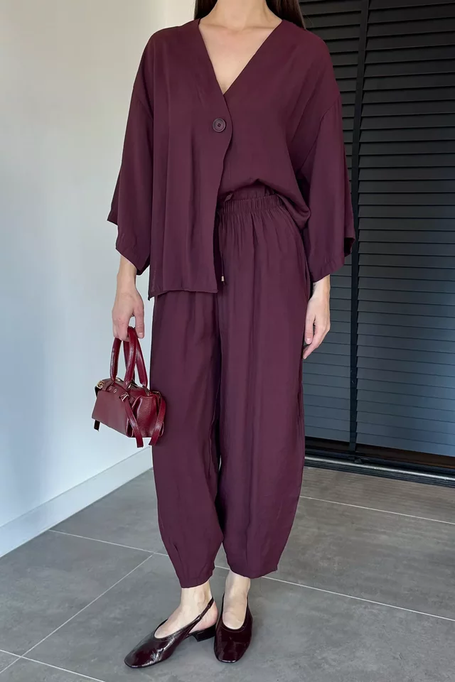 Perry Kadın Kısa Kol Oversize Bluz Havuç Pantolon İkili Takım - 2