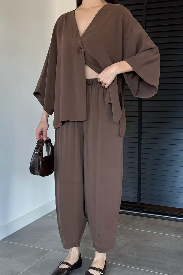 Perry Kadın Kısa Kol Oversize Bluz Havuç Pantolon İkili Takım - 2
