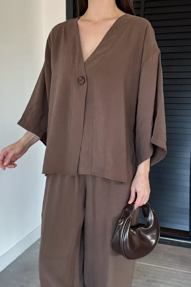 Perry Kadın Kısa Kol Oversize Bluz Havuç Pantolon İkili Takım