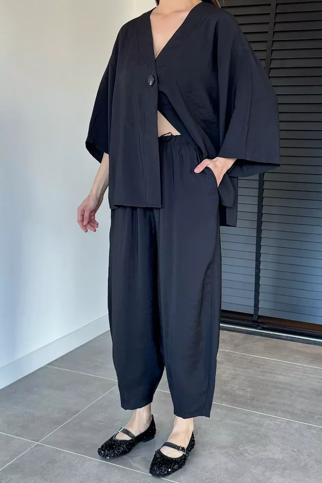 Perry Kadın Kısa Kol Oversize Bluz Havuç Pantolon İkili Takım - 2