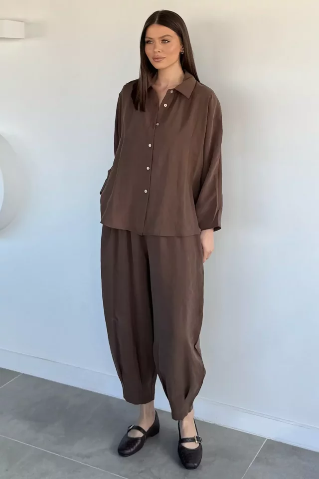 Perry Kadın Oversize Gömlek Havuç Pantolon İkili Takım - 1