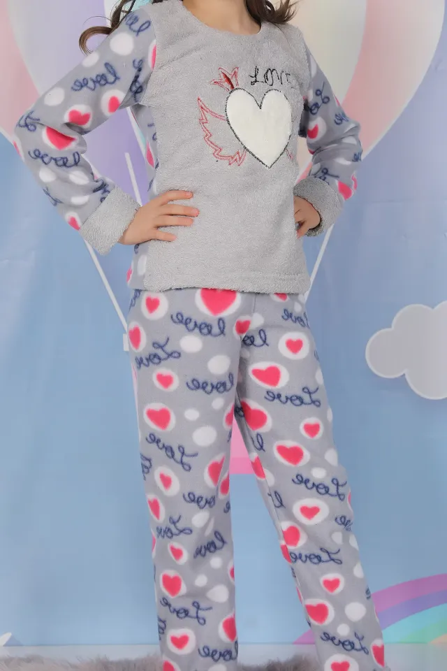 Polar Kız Çocuk Pijama Takımı Grikırmızılı