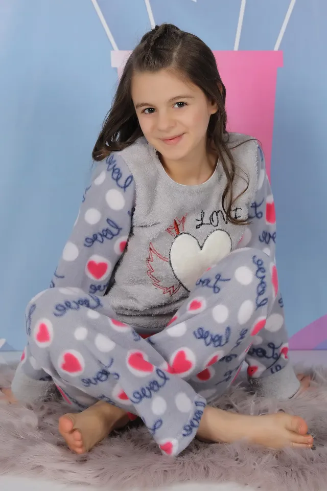 Polar Kız Çocuk Pijama Takımı Grikırmızılı