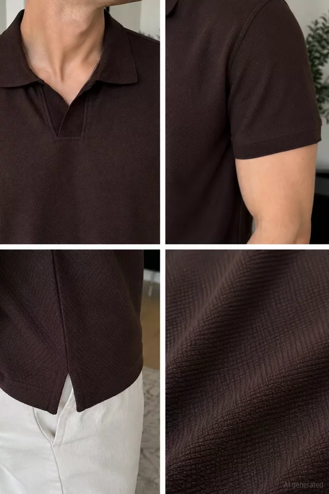 Polo Yaka Kendinden Desenli Erkek Tişört - 2