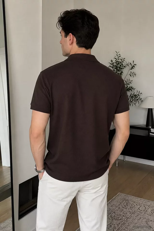 Polo Yaka Kendinden Desenli Erkek Tişört