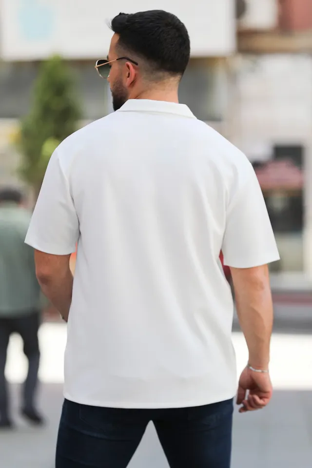 Polo Yaka Likralı Basic Erkek Tişört Krem