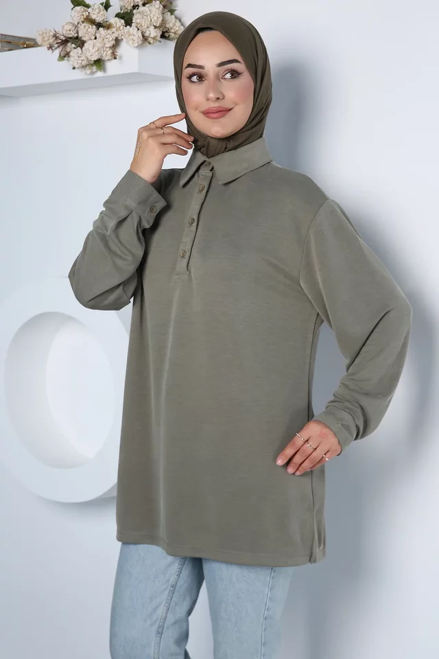 Polo Yaka Zarif Tesettür Sweat Tunik