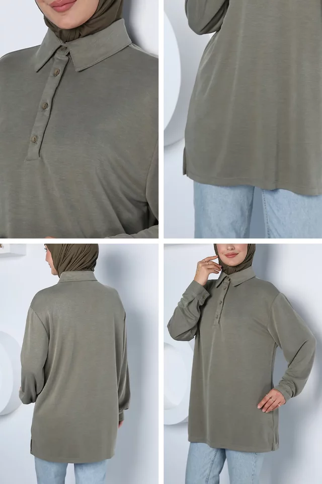 Polo Yaka Zarif Tesettür Sweat Tunik