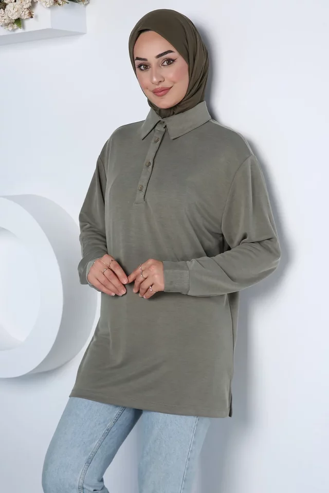 Polo Yaka Zarif Tesettür Sweat Tunik - 2
