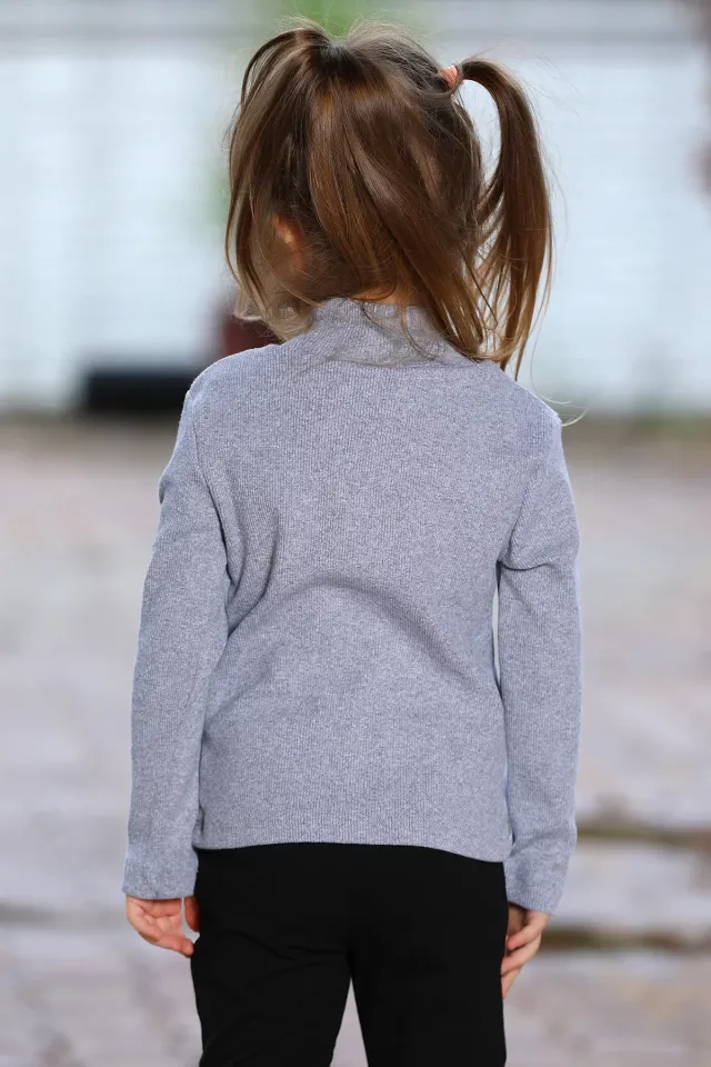Pul Detaylı Kız Çocuk Sweatshirt Açıkgri