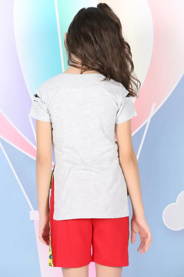 Pul Payetli Kız Çocuk T-shirt Gri