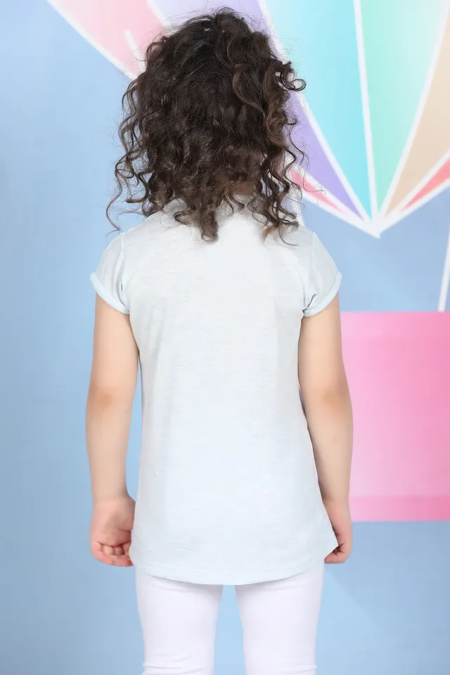 Kız Çocuk Pul Payetli T-shirt Açıkmavi